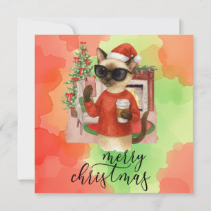 Cartes Pour Fêtes Annuelles Message d'envoi de chats de Siamese Joyeux Noël