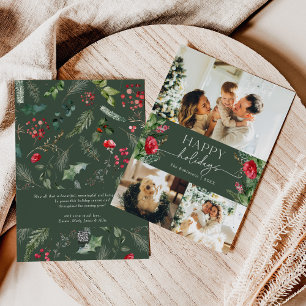 Cartes Pour Fêtes Annuelles Message personnalisé Forest Green Foliage 3 Photo