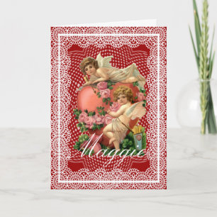 Cartes Pour Fêtes Annuelles Message personnalisé Valentine Antique Cupidons