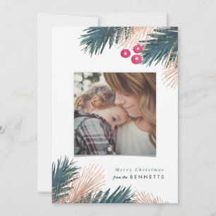 Cartes Pour Fêtes Annuelles Metallic Pine Boughs and Berries Christmas Card