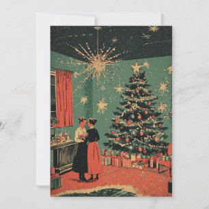 Cartes Pour Fêtes Annuelles Mi-siècle NoëlSalle de séjour festive Scène