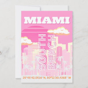 Cartes Pour Fêtes Annuelles Miami Beach, Miami Travel Art, Preppy, rose