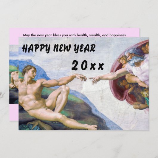 Cartes Pour Fêtes Annuelles Michelangelo - Bonne année / Création d'Adam (Devant / Derrière)