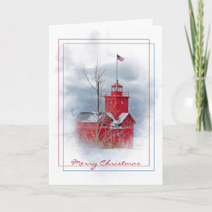 Cartes Pour Fêtes Annuelles Michigan Big Red phouse en hiver