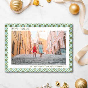 Cartes Pour Fêtes Annuelles Mid Century Mod Bleu Sage Vert Unique Deux Photos