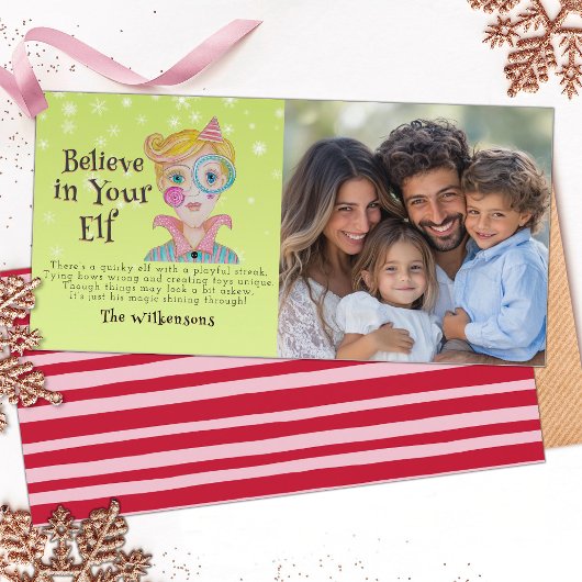 Cartes Pour Fêtes Annuelles Mid Century Retro Elf 1 Photo Christmas Fun Poème