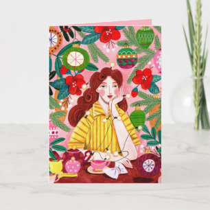 Cartes Pour Fêtes Annuelles Mid Century Retro Femme Noël