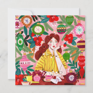 Cartes Pour Fêtes Annuelles Mid Century Retro Femme Noël