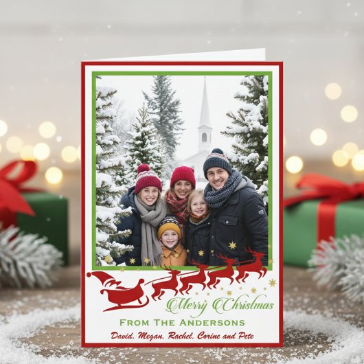 Cartes Pour Fêtes Annuelles Mid-Century Santa & Reindeer Custom Photo