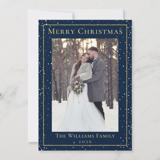 Cartes Pour Fêtes Annuelles Midnight Blue Gold Noël neige 2 Photo (Devant)