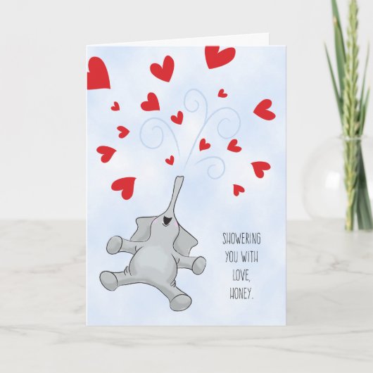 Cartes Pour Fêtes Annuelles Miel, Saint Valentin Eléphant & Coeurs (Devant)