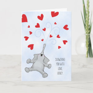 Cartes Pour Fêtes Annuelles Miel, Saint Valentin Eléphant & Coeurs