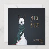 Cartes Pour Fêtes Annuelles Mignon à mourir “Joyeux + Brillant” Lama (Devant)