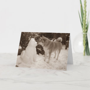 Cartes Pour Fêtes Annuelles mignon akita baiser bonhomme de neige akita photo
