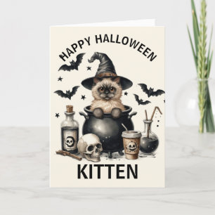Cartes Pour Fêtes Annuelles Mignon chat vintage dans un chaudron Halloween