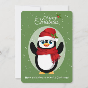 Cartes Pour Fêtes Annuelles Mignon manchot en chapeau et écharpe de Père Noël