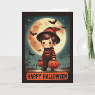Cartes Pour Fêtes Annuelles Mignon petit garçon sorcier Halloween vintage