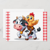 Cartes Pour Fêtes Annuelles mignon vache/poulet caricature (Devant / Derrière)