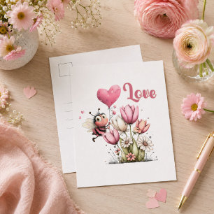 Cartes Pour Fêtes Annuelles Mignonne abeille amour cœur et floral