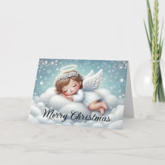 Cartes Pour Fêtes Annuelles Mignonne Angel dormant sur un nuage fluide (Devant)