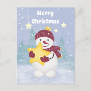 Cartes Pour Fêtes Annuelles Mignonne bonhomme de neige tenant une étoile