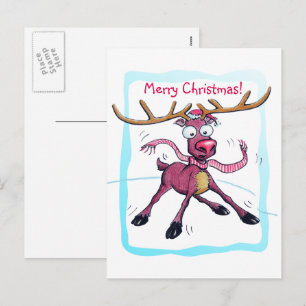 Cartes Pour Fêtes Annuelles Mignonne cerf sur la glace Drôle Noël vacances Car