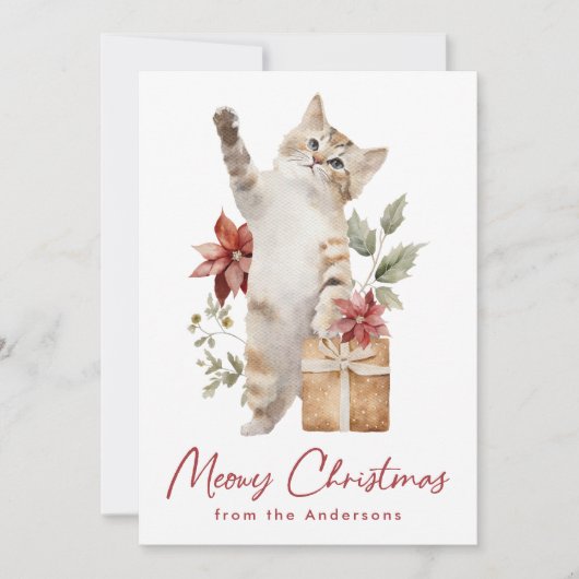 Cartes Pour Fêtes Annuelles Mignonne Chat Meowy Noël Non Photo (Devant)