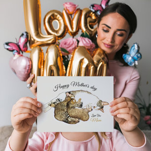 Cartes Pour Fêtes Annuelles Mignonne chatte maman allaitant ses petits chatons