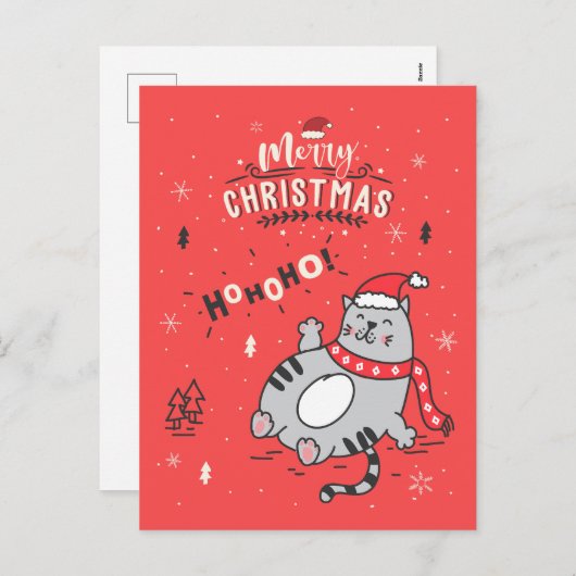Cartes Pour Fêtes Annuelles Mignonne et drôle Chat Noël joyeuses Salutations (Devant / Derrière)