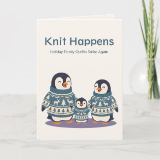 Cartes Pour Fêtes Annuelles Mignonne famille de manchots en pull | Noël drôle