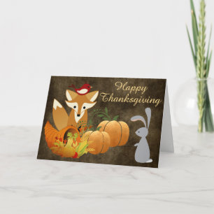 Cartes Pour Fêtes Annuelles Mignonne Fox Woodland Animaux Golden Thanksgiving