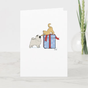 Cartes Pour Fêtes Annuelles Mignonne Keeshond Chien Chien et Chien Kitten Noël