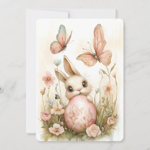 Cartes Pour Fêtes Annuelles Mignonne lapin de Pâques avec papillons et fleurs