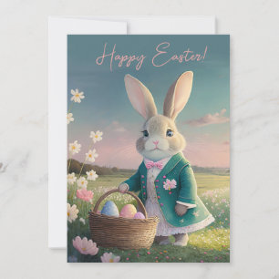 Cartes Pour Fêtes Annuelles Mignonne lapin de Pâques en petite veste bleue