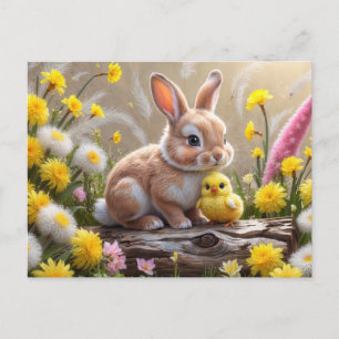 Cartes Pour Fêtes Annuelles Mignonne lapin de Pâques et poule jaune