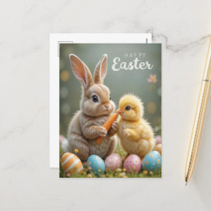 Cartes Pour Fêtes Annuelles Mignonne lapin de Pâques et poussin