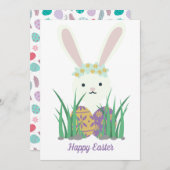 Cartes Pour Fêtes Annuelles Mignonne Lapin et Oeufs de Pâques Printemps (Devant / Derrière)