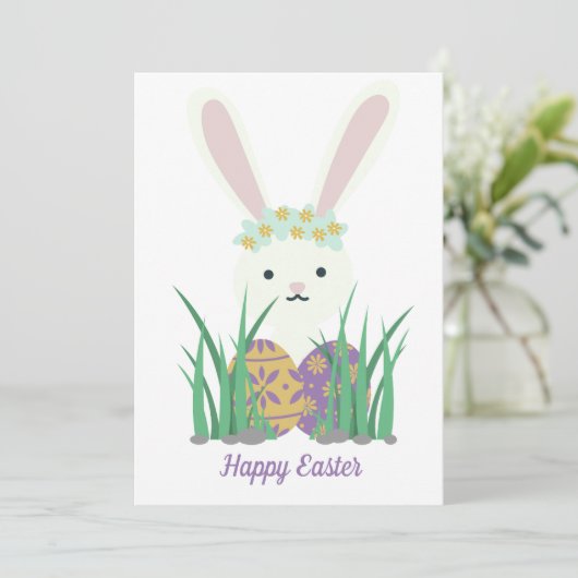 Cartes Pour Fêtes Annuelles Mignonne Lapin et Oeufs de Pâques Printemps (Debout devant)