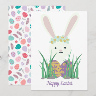 Cartes Pour Fêtes Annuelles Mignonne Lapin et Oeufs de Pâques Printemps