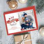 Cartes Pour Fêtes Annuelles Mignonne One Photo Sleigh Rides Noël<br><div class="desc">Ce design comprend un Noël vintage,  un script de typographie rétro,  avec un thème de rennes du pôle nord mignon,  un timbre amusant de traîneau,  une photo 1,  un timbre rustique,  parfait pour les photos de famille,  un minimalisme moderne,  vacances classiques,  design lunatique unique.</div>
