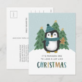Cartes Pour Fêtes Annuelles Mignonne pingouin drôle de pingouin Noël (Devant / Derrière)