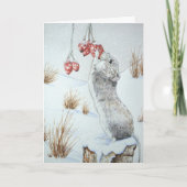 Cartes Pour Fêtes Annuelles Mignonne souris rouge baies neige scène faune (Devant)