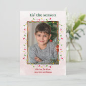 Cartes Pour Fêtes Annuelles Mignonne Une Photo Chaîne Lights Noël (Debout devant)