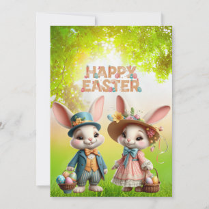 Cartes Pour Fêtes Annuelles Mignonne, Whimsical Joyeuse Pâques avec 2 lapins