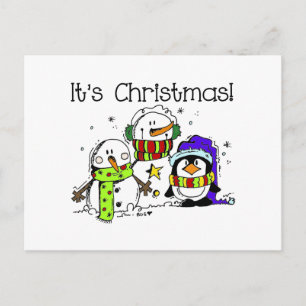 Cartes Pour Fêtes Annuelles Mignonnes et Jolly Snowmen and Penguins C'est Noël
