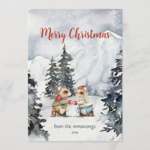 Cartes Pour Fêtes Annuelles Mignonnes Souris Aquarelle Chocolat Chaud Neige No
