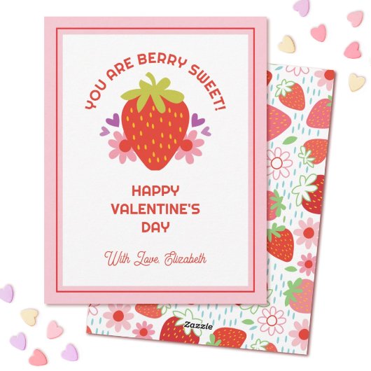Cartes Pour Fêtes Annuelles Mignons Enfants Sucrés à la Fraise Saint-Valentin