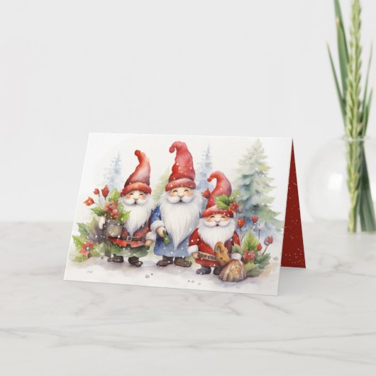 Cartes Pour Fêtes Annuelles Mignons Gnomes De Noël Dans Les Snowflakes (Devant)