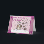 Cartes Pour Fêtes Annuelles Mignons lapins et oiseaux neigeux<br><div class="desc">Personnalisez cette carte unique de Noël "One of a Genre"!  Ces Adorables Petits Oiseaux Pesky Continuent De Chanter La Neige De Leurs Branches Sur Leur Cute Petite Ami De Bunny!

Tableau original de Kerry Miller dans le style des Beaux-Arts.

 Bon appétit !</div>