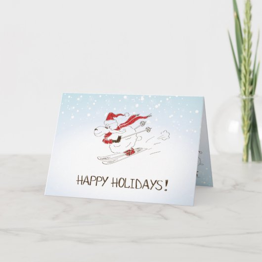 Cartes Pour Fêtes Annuelles Mignons moutons de Noël Ski - Joyeuses fêtes (Devant)